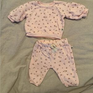 Rabbit + Bear Pink Floral Baby Sweatshirt & Jogger Set 0-3M Organic Cotton